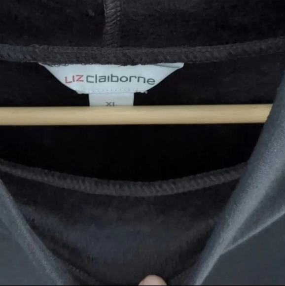 LIZ CLAIBORNE | Women's Black Cowl Neck Drawstring  Fleece Sweater - Picture 3 of 5